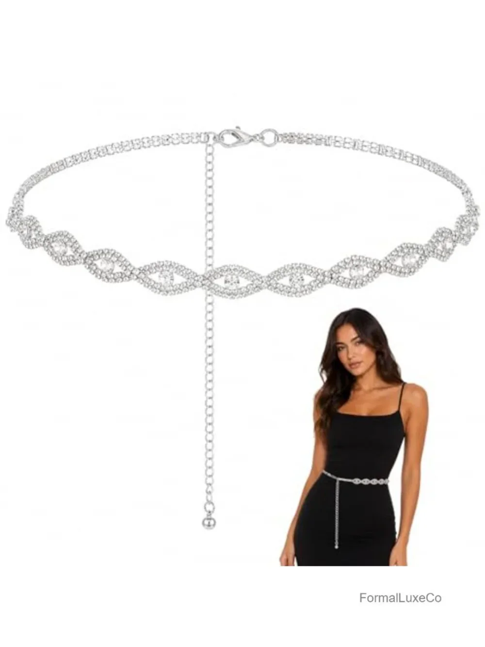 Sparkly Rhinestone Waist Chain Belt for Wedding Party Dress